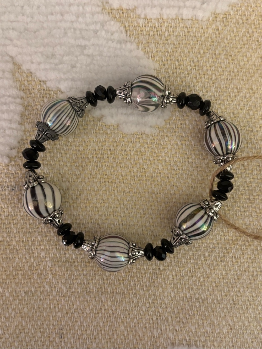 Black & Silver Stripe Beaded Bracelet